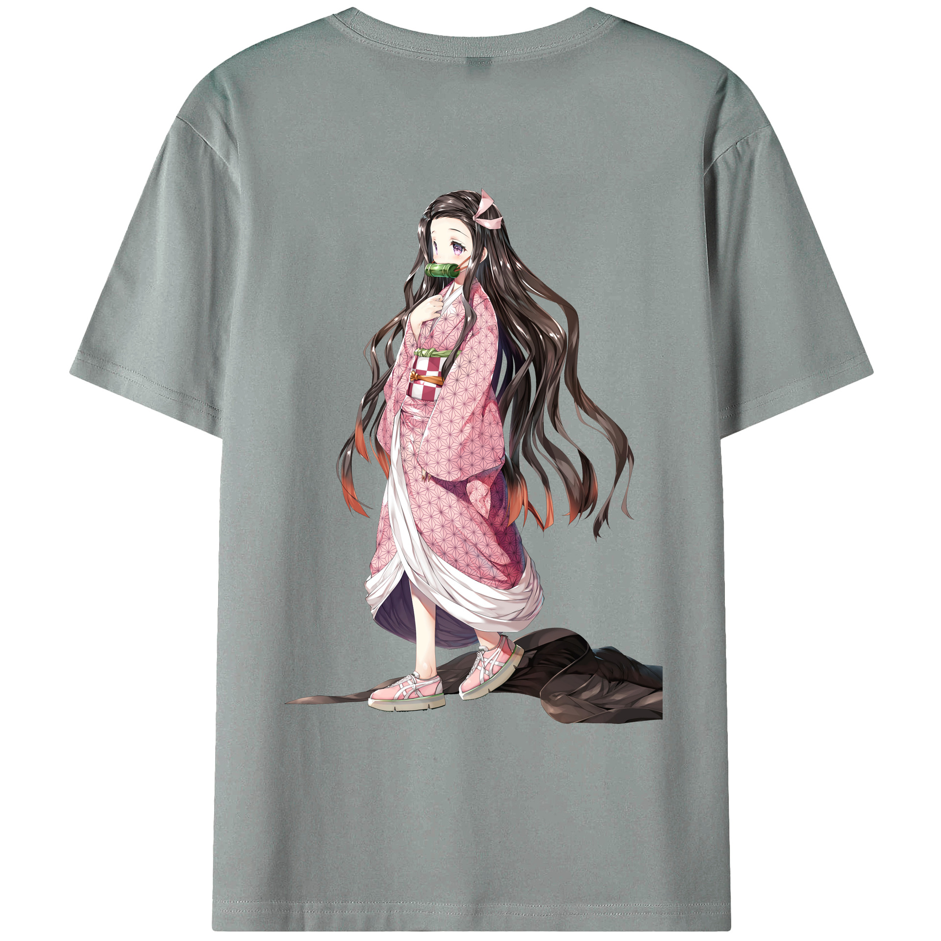 （画像用） 鬼滅の刃（きめつのやいば）竈門 禰󠄀豆子／かまど ねずこ Kamado Nezuko 綿100％ メンズ半袖Tシャツ（バックプリント） 通気性